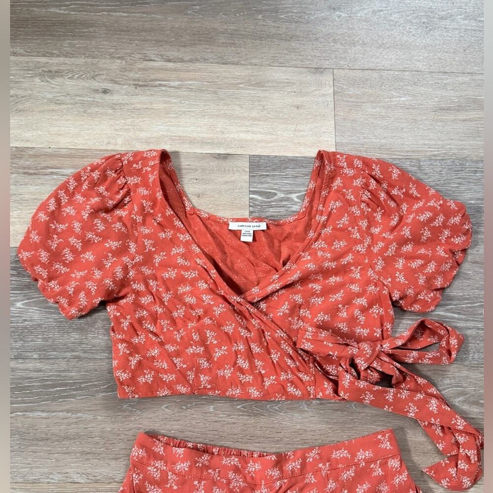 American Eagle Rust Orange Floral 2 Piece Set top and Cropped Pants Size Small - Picture 5 of 5